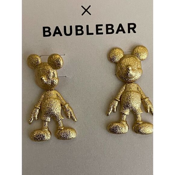 Baublebar disney 3d brushed gold statement drop earrings- mickey mouse nwt - Picture 4 of 6